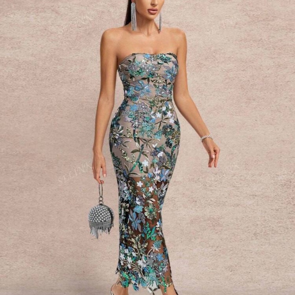 Catchall Leanna Blue Flower Embroidered Maxi Dress NWT